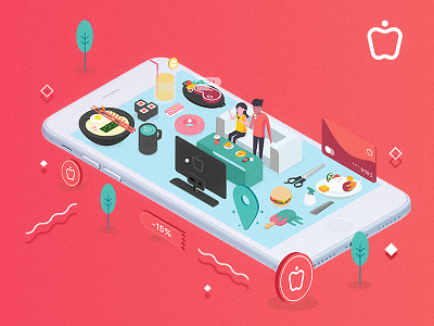 One App For All app food graphic illustration isometric paprika phone