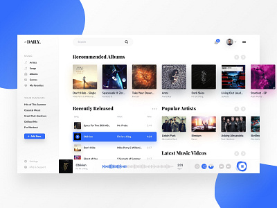 #Daily - Music Player | UX/UI Design awesome beautiful best branding clean cool digital graphic design interactive minimal modern music ui visual