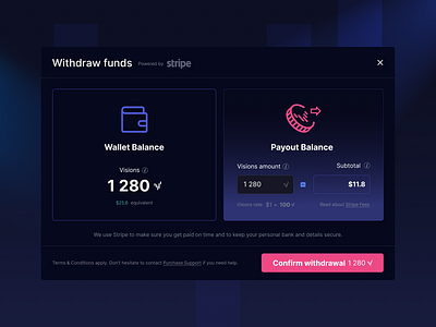 Withdraw funds component design fintech ui