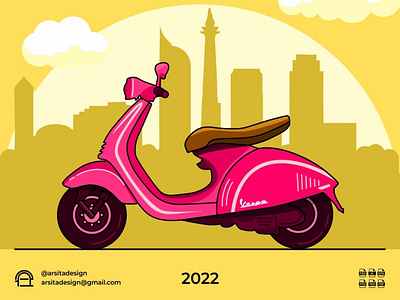 Pink Vespa Illustration