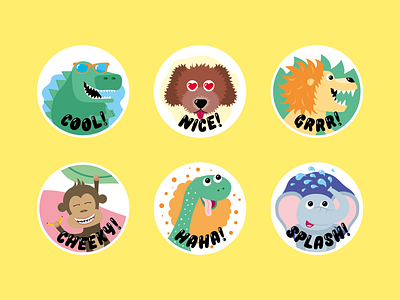 Stickers for Max and Sam animals characterdesign colorful crocodile dinosaur dog elephant fun illustration kids lion monkey stickers