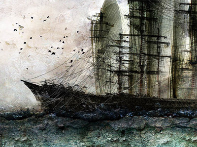 The sailing ship artwork collage digital graphic mug pad print