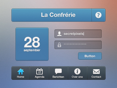 Le Confrerie UI about agenda app button contact footer gui header home icon icons info iphone login message psd secretpixels ui