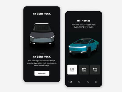 Tesla Cybertruck costumizer 3d ae after effects animation app car cybertruck download electric element free freebie interaction iphone micro motion sketch tesla ui ux