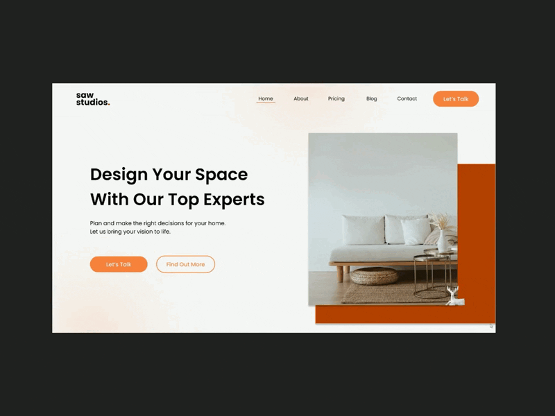 Saw Studios - interior design concept (Landing page) clean design graphic design illustration page ui uiux uiux design ux web web design website website design