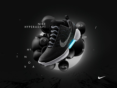 Nike Hyperadapt 3d advertising black card clean design geometry illustration minimal sneakers ui ux