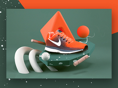 Sprinter visual 3d card clean concept design geometric illustration minimal scene setdesign sneakers sport
