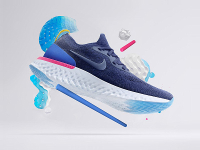 Compilation visual 3d advertising cgi color design graphics minimal nike product shapes visual