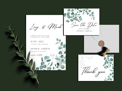 Eucalyptus wedding invitation suite