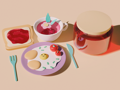 Милый завтрак для вас🌿 3d 3д моделирование 3д модель design graphic design illustration блендер блендер 3д блюда бутерброд варенье джем еда завтрак композиция моделирование модель уют чай яичница