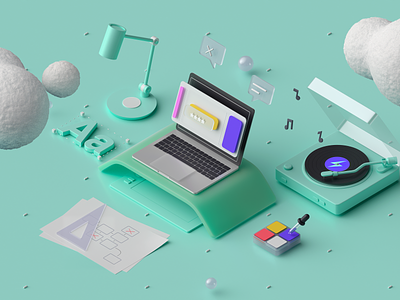 10Clouds: 3D Services #4 3d c4d color palette corona design gramophone illustration isometric isometry music product design services user experience user interface