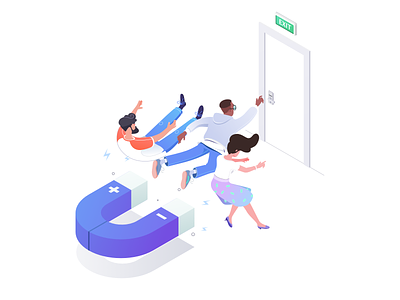 Reduce churn affinity character characters illustration isometric magnet office rboy rocketboy work