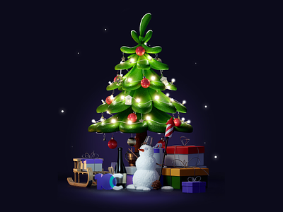 Christmas tree 3d c4d card corona gifts holidays illustration snowman