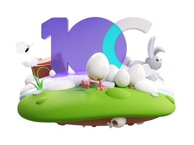 Easter Day 10clouds 3d c4d character corona easter egg illustration logo rabbit spring