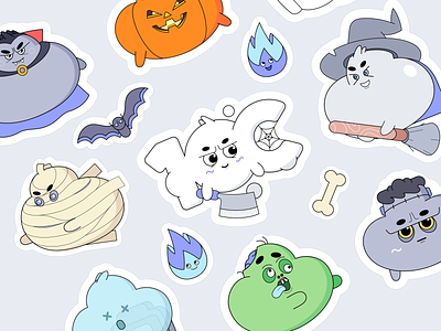 Halloween: Sticker pack 10clouds affinity character cloud dracula figma frankenstein ghost halloween illustration jasonx mummy pack pumpkin stickers trickortreat witch zombie