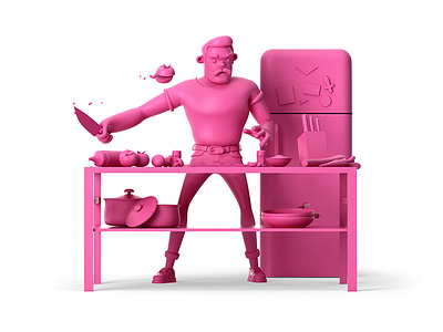 Pink guy 3d character cooking getbetter guy kitchen pink plastic rboy rocketboy spar