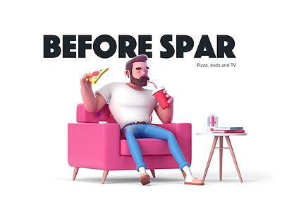 Before SPAR 3d armchair c4d character cinema4d pizza rboy rocketboy soda tv