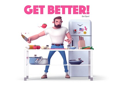 Get Better! 3d c4d character cinema4d cook fridge kitchen knif rboy rocketboy