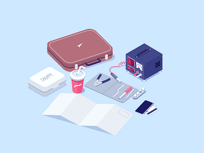 Electric breakfast blueprint box breakfast chicken electric isometric rboy rocketboy soda stuff tools