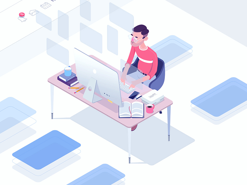 Too much work? technology browser office future pc imac character colors isometric rocketboy rboy