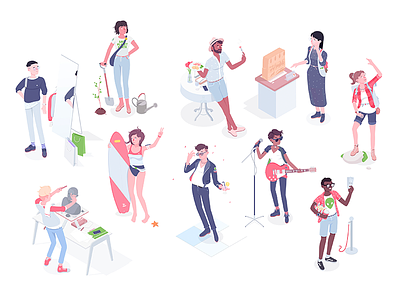 Quiz personalities airbnb characters illustration isometric personalities quiz rboy rocketboy summer