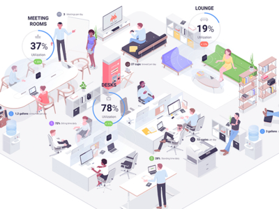 VergeSense employer furniture illustration infographic isometric meeting office rboy retro rocketboy team work