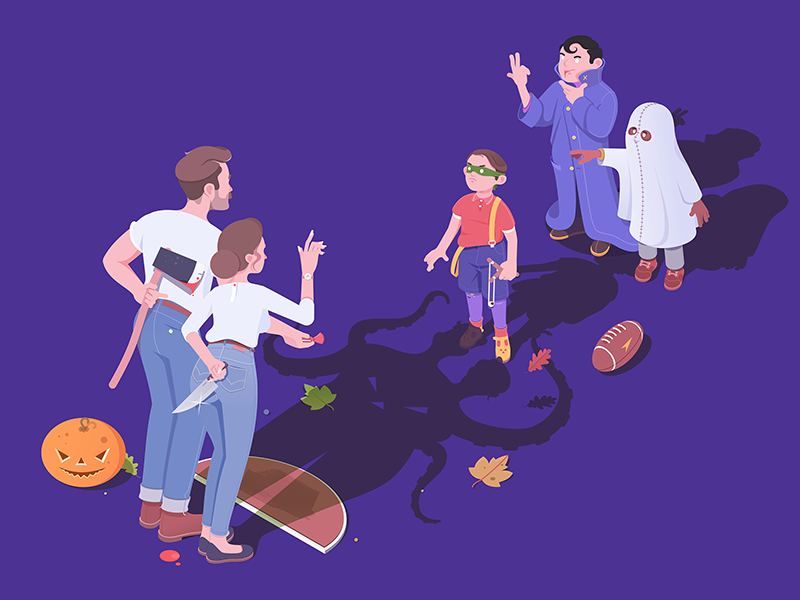 Trick or Treat ax knife designer affinity characters halloween illustration isometric rocketboy rboy