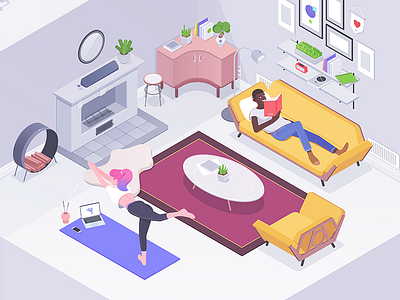 Living room affinity chair designer illustration isometric living rboy rocketboy room sofa yoga