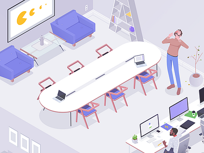 Conference room affinity character conference designer desk isometric office quality rboy rocketboy room work