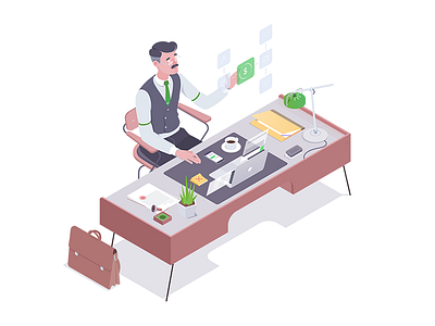 Payments accountant affinity chair designer illustration isometric money office rboy rocketboy tax