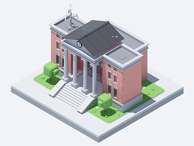 Town hall 3d bttf2 building c4d illustration isometric modeling rboy rocketboy townhall tree