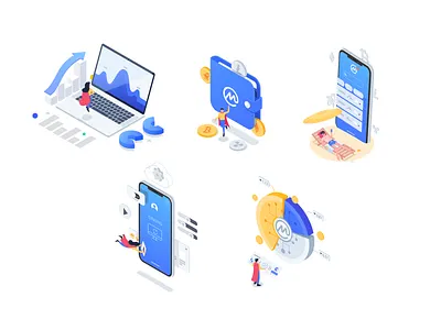 Coin Market Cap - Illustrations banking character design crypto finance fintech icons illustration isometric laptop product design states statistic wallet