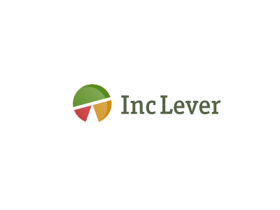 IncLever badge brand branding business chart circle concept fulcrum graph green identity inc lever logo negative pie red seesaw serif simple space type yellow