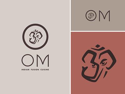 OM Indian Fusion Cuisine ahm brand circle elephant food ganesh ganesha identity logo minimal om restaurant