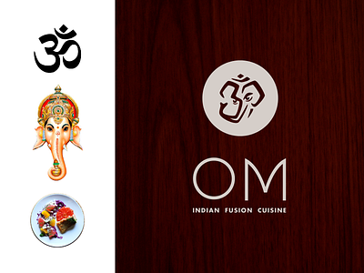 OM Indian Fusion Cuisine ahm brand circle elephant food ganesh ganesha identity logo minimal om restaurant