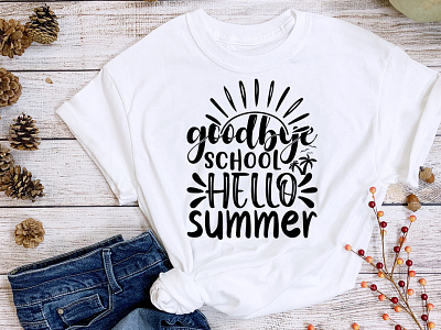 Goodbye School Hello Summer T Shirt branding design graphic design icon illustration shirt design summer summer gift summer shirt summer t shirt summer vector t shirt typography ui vector