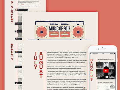 Music of 2017, side 7-8/12 cassette design editorial graphic illustration layout music player publishing responsive web webdesign