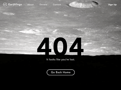 Lost in space 404 Page - Daily UI 008 404 404 page black challenge daily dailyui earth error lost moon space white