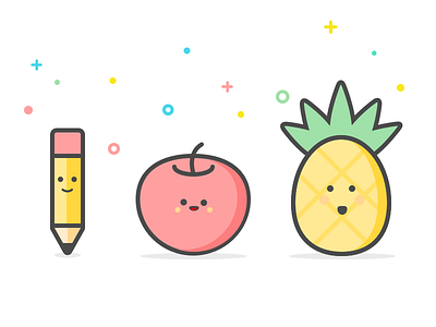 Pen Apple Pineapple Icons apple bold flat fruit icons illustration line pen pencil pineapple ppap