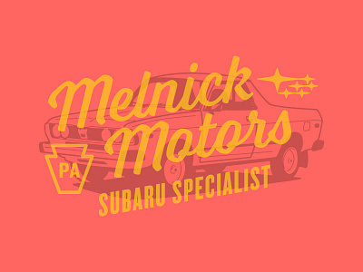 Melnick Motors auto car design graphic illustration logo mark subaru type typography