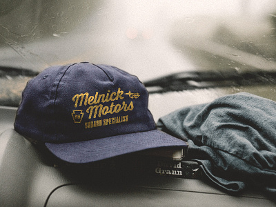 Melnick Motors Hat design graphic hat illustration logo mark mockup type typography