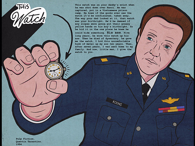 The watch and Captain Koons cartoon christopher walken comic illustration movie pop art pop culture procreate retro tarantino trace vintage