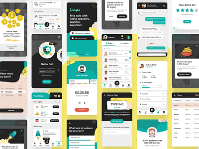 More screens from Lingbe app call card chat code coin coins date design education illustration languages lingbe login mobile native table ui ux