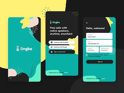 Sign up | Lingbe account app design dots email facebook full name google illustration lingbe login mobile password sign up signup start ui ux vector welcome