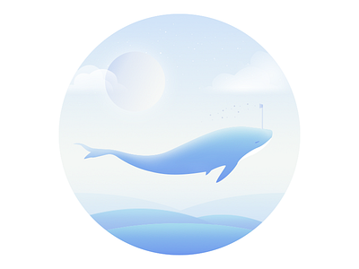 Whale dream illustration sea sky sun whale