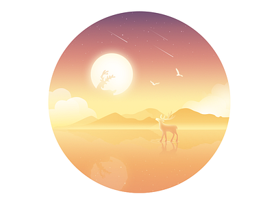 Deer animal dream illustration lonely mood rays sea strange water