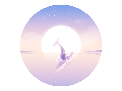Tail animal dream illustration lonely mood rays sea water whale