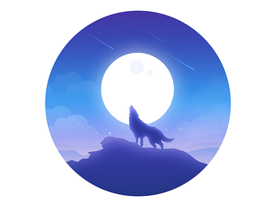 Wolf dream illustration magic moon mountain night star wolf