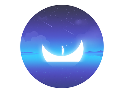 Boat boat dream illustration incomplete lonely moon sea water