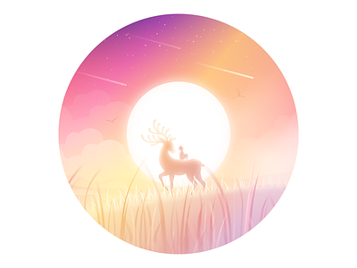 Meadow animal child dream illustration lonely meadow sun